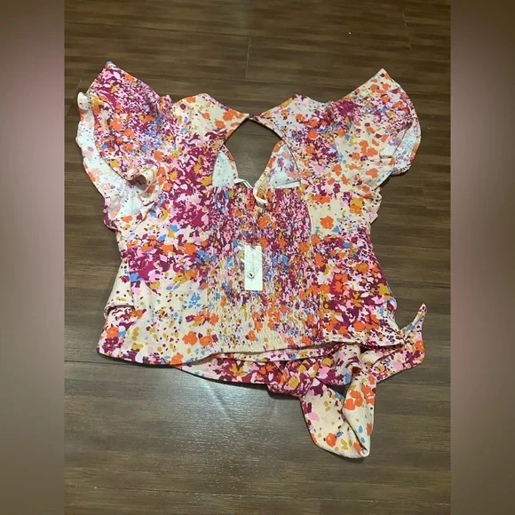 NWT By Anthropologie V-Neck Flutter Hem Top boho OB1542675 size XL - Picture 4 of 7